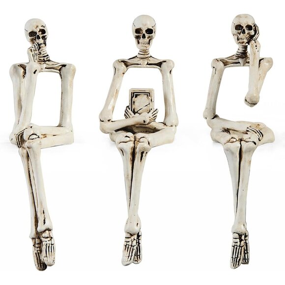 Other - 7.2" H Resin Skull Reading Thinker Figurines Statues for Table Bookshelf